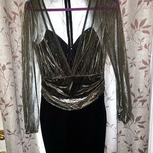 Fashion Nova Metallic Silver and Black Long Sleeve Dress